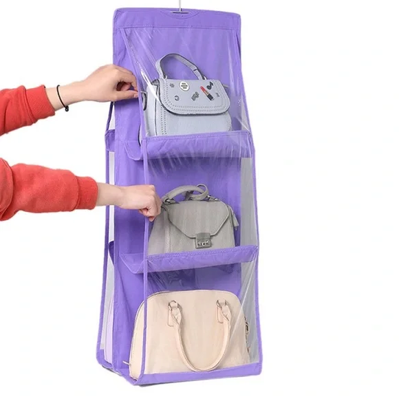 Hanging Handbag Storage Organizer 6 Pocket Double-Sided With Rotating Hook - Picture 8 of 10